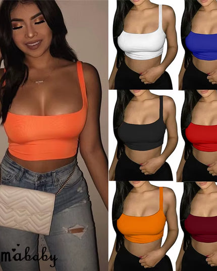 Sexy Women Solid Strappy Tank 2019 Vest Crop Top Summer Beach Party Sleeveless Slash Neck Tanks Woman Girls Bralette Tank Top