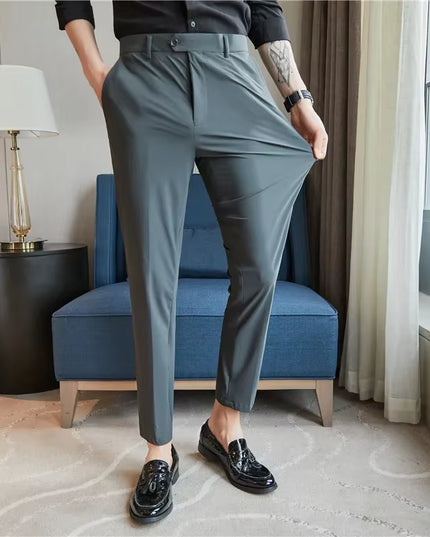Mens Dress Pants Trousers 2024 Summer New Thin Breathable Solid Casual High Elastic Slim Fit Suit Pants Streetwear Men Clothing