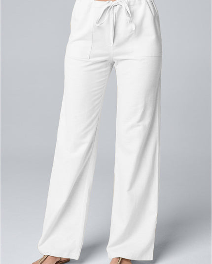 Women'S Fashion Solid Color Loose Lace-Up Cotton and Linen Straight-Leg Pants