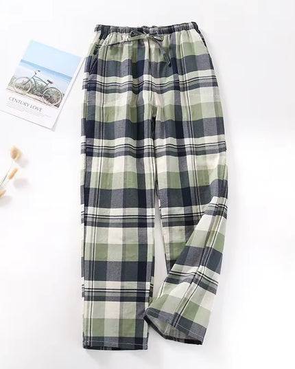 Men'S Cotton Gauze Trousers Plaid Knitted Sleep Pants Woman Pajamas Pants Bottoms Sleepwear Short for Couples Pijama Hombre