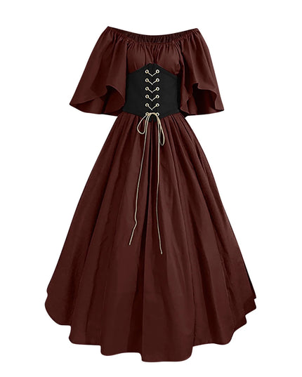 Womens Renaissance Faire Dresses Medieval Irish Traditional plus Size Dresses Ruffle over Dress Corset Retro Cosplay Gown