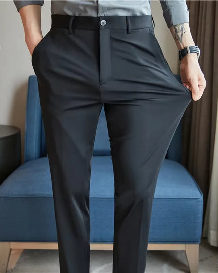 Mens Dress Pants Trousers 2024 Summer New Thin Breathable Solid Casual High Elastic Slim Fit Suit Pants Streetwear Men Clothing