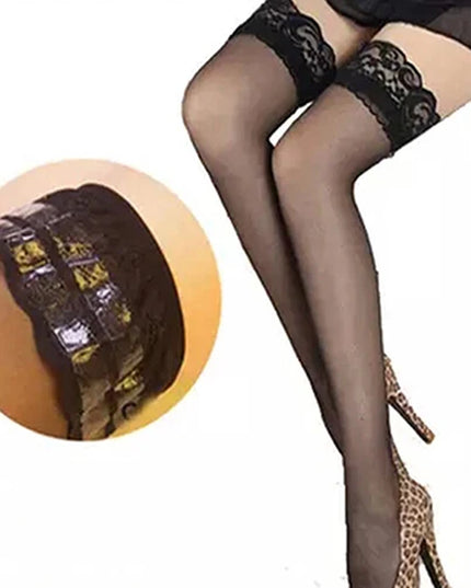 Huge Elastic Womens Stocking Sexy Lace Top Floral Silicon Strap Anti-Skid Thigh Nightclub Hot Apparel High Stockings