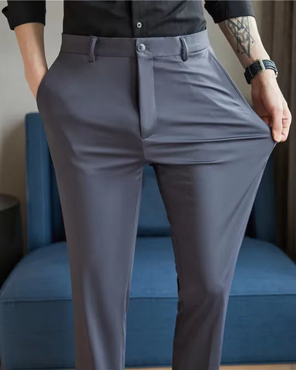 Mens Dress Pants Trousers 2024 Summer New Thin Breathable Solid Casual High Elastic Slim Fit Suit Pants Streetwear Men Clothing