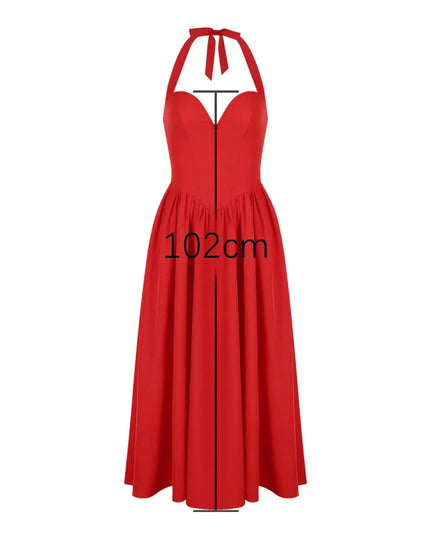 Summer Fit and Flare Halter Dress 2024 Red Elegant Bodycon Party Dresses Sexy Long Casual Dress Women'S Clothing