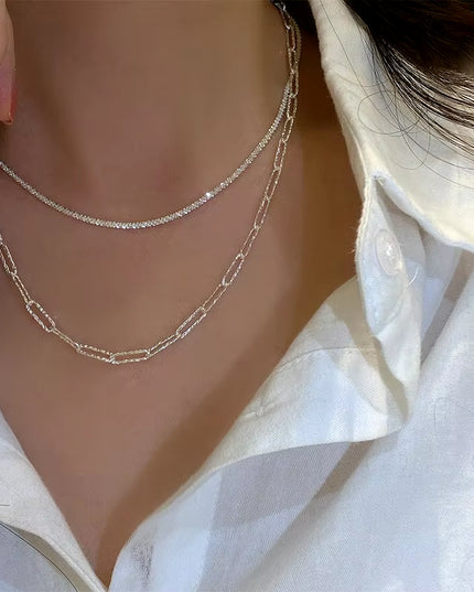 Silver Color Sparkling Necklace for Women Trendy Clavicle Chain Choker Girls Korean Wedding Party Jewelry Accessories