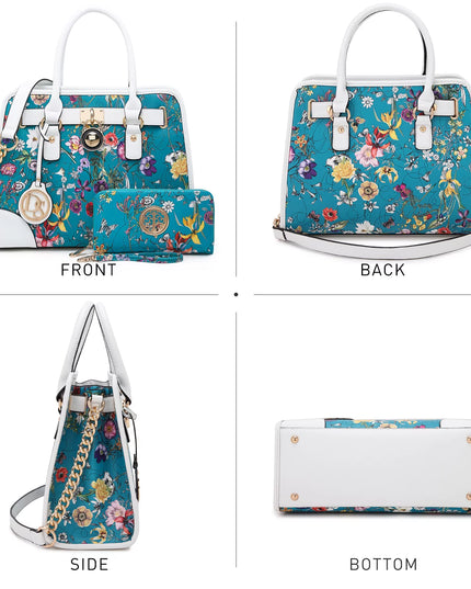 Women Structured Handbags Top Handle Satchel Purse Shoulder Bag Briefcase Hobo Bag Set 2Pcs
