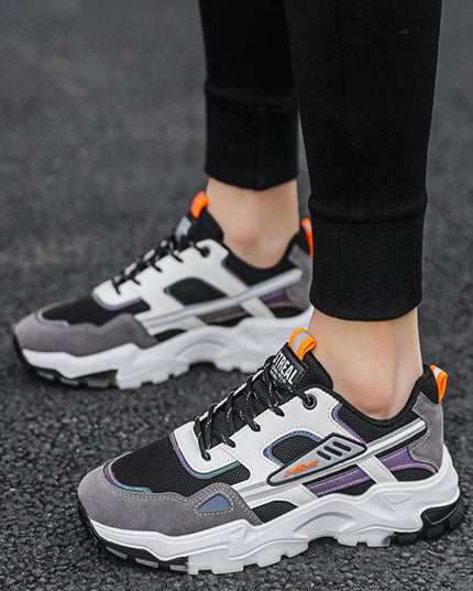 Black White Lace-Up Sneakers Men Outdoor Breathable Csual Mesh Shoes Lightweight Running Sports Shoes