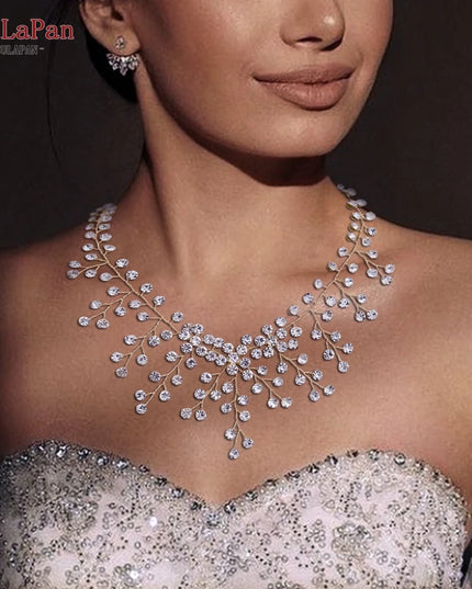 TOPQUEEN Elegant Crystal Woman Necklace Bridal Clavicle Chain Choker Wedding Party Diamante Brides Jewelry Anniversary Gift HN01