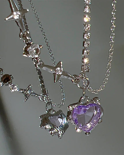 Star Zircon Pendant Necklace for Women Luxury Sweet Cool Girl Punk Heart Clavicle Chain New Fashion Jewelry Party Gift