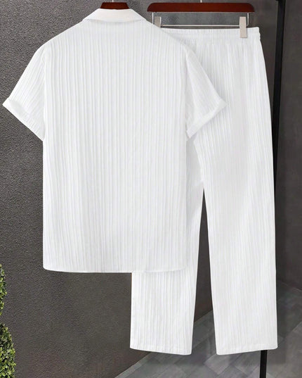 Manfinity Hypemode Men Solid Button up Shirt & Drawstring Waist Pants without Tee