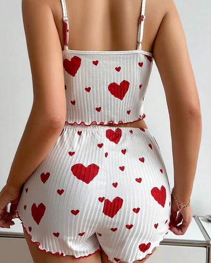 Women'S Pajamas Set Sleepwear 2 PCS Short Tank Tops and Shorts S M L White Ventilate Soft Casual Love Printing