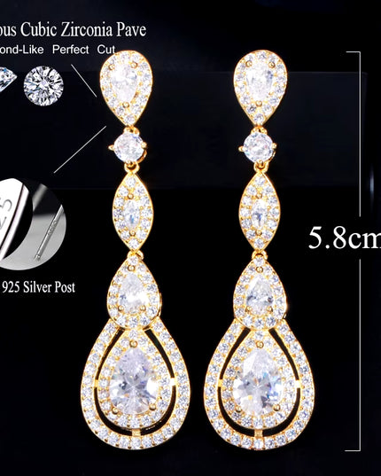 Pera Delicate Shiny White Cubic Zirconia Silver Color Long Water Drop Dangle Earrings for Ladies Costume Prom Party Jewelry E613