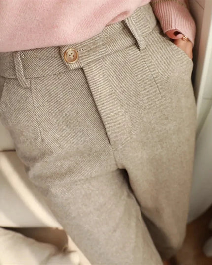 Woolen Pants Women'S Harem Pencil Pants 2024 Autumn Winter High Waisted Casual Suit Pants Office Lady Women Trousers