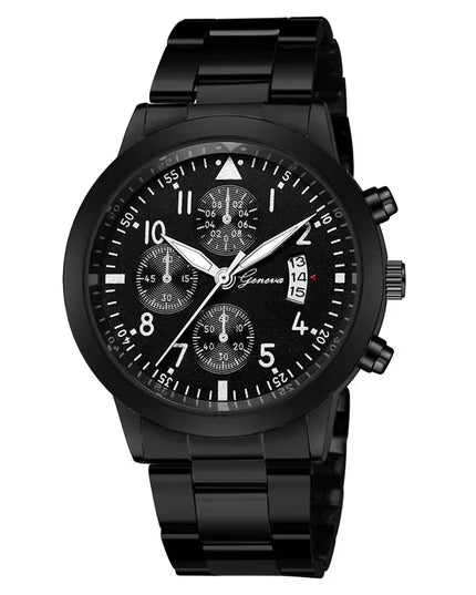 Geneva Watches Men Luxury Men Watches Black Stainless Steel Blue Face Quartz Watch Men Sports Watches Reloj Hombre Horloge Heren