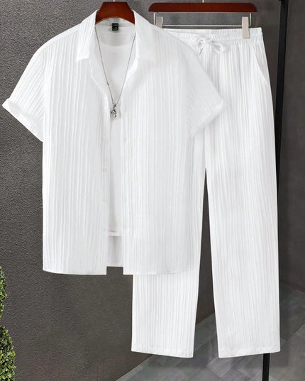 Manfinity Hypemode Men Solid Button up Shirt & Drawstring Waist Pants without Tee