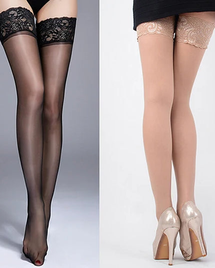 Huge Elastic Womens Stocking Sexy Lace Top Floral Silicon Strap Anti-Skid Thigh Nightclub Hot Apparel High Stockings