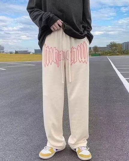 American Style Letter Print Straight Pants for Men High Street Loose Trousers Casual Joggers Hip Hop Drawstring Sweatpants