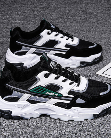 Black White Lace-Up Sneakers Men Outdoor Breathable Csual Mesh Shoes Lightweight Running Sports Shoes