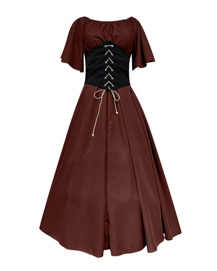 Womens Renaissance Faire Dresses Medieval Irish Traditional plus Size Dresses Ruffle over Dress Corset Retro Cosplay Gown