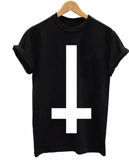 Inverted Cross Printed Men T Shirt Religion Swag Hipster Girl Retro Tshirt Cotton Custom Tee Shirt for Men Women plus Size