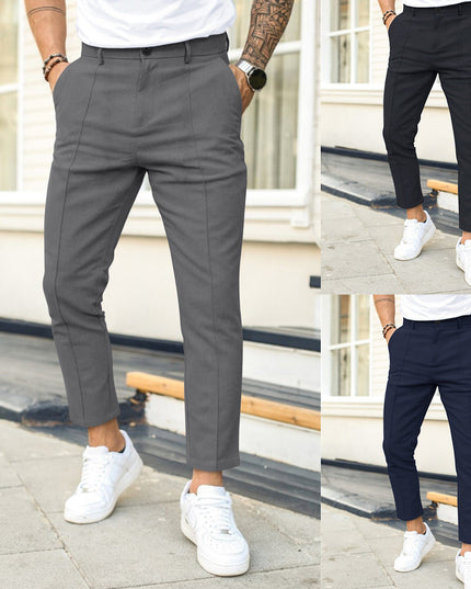 Men'S Double Fold Line Solid Color Casual Suit Pants