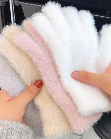 Fashion Winter Mink Velvet Five Finger Gloves Plush Warm Cold-Proof Gloves Women Outdoors Cycling Solid Color Wistiti Mittens