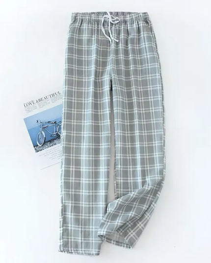 Men'S Cotton Gauze Trousers Plaid Knitted Sleep Pants Woman Pajamas Pants Bottoms Sleepwear Short for Couples Pijama Hombre