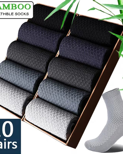 10 Pairs/Lot Men'S Bamboo Fiber Socks 2025 New Compression Autumn Long Black Business Casual Man Dress Sock Gift plus Size 42-45