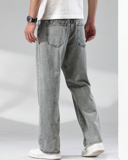 Manfinity Hypemode Men\ Solid Straight Leg Jeans, Grey Baggy Jeans Men, Loose Jeans Pants for Men, Men'S Grey Jeans, Baggy Jeans