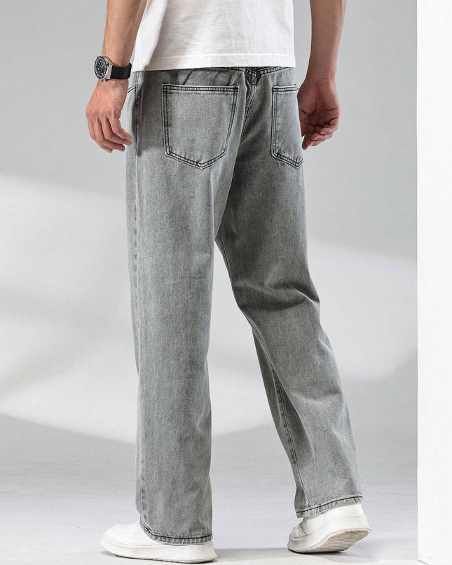 Manfinity Hypemode Men\ Solid Straight Leg Jeans, Grey Baggy Jeans Men, Loose Jeans Pants for Men, Men'S Grey Jeans, Baggy Jeans