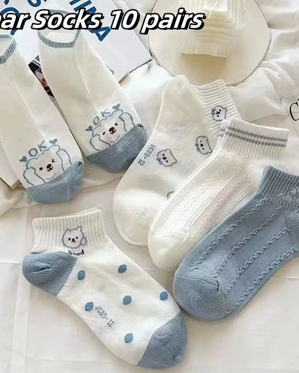 5 Pairs Womens Socks Lovely Cow Pattern Short Socks Creative Printing Socks Ankle Sock