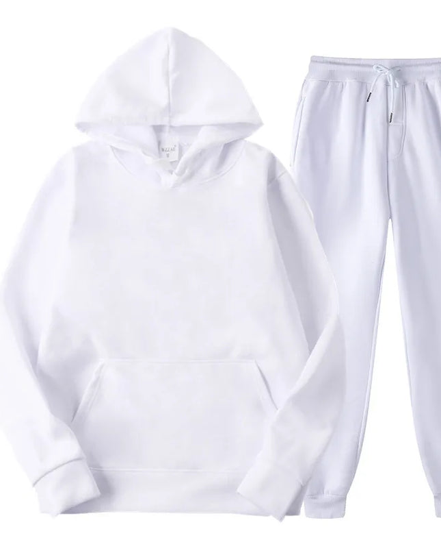 New Men Set Spring Autumn Fashion Mens Tracksuit Cotton Comfortable Two Piece Casual Sportswear Set Male Hoodies + Pants Solid