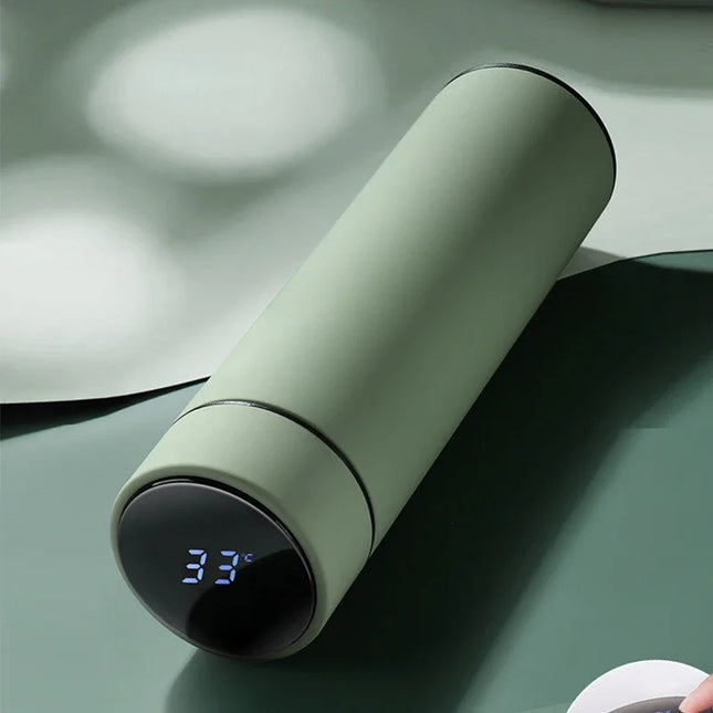 500ml Stainless Steel Vacuum Thermal Water Bottle with Digital Temperature Display - Leakproof Frosted Thermos for Coffee and Milk
