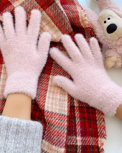 Fashion Winter Mink Velvet Five Finger Gloves Plush Warm Cold-Proof Gloves Women Outdoors Cycling Solid Color Wistiti Mittens