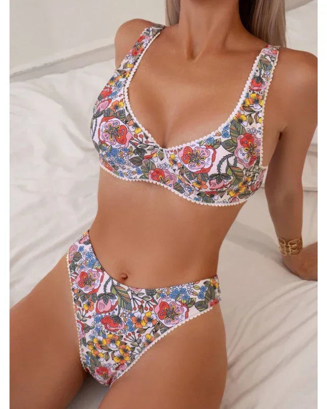 Sexy Flower Print Push up Bikinis Sets 2025 Women Underwired Swimwear High Waist Swimsuits Back Knotted Beach Wear Bathing Suit
