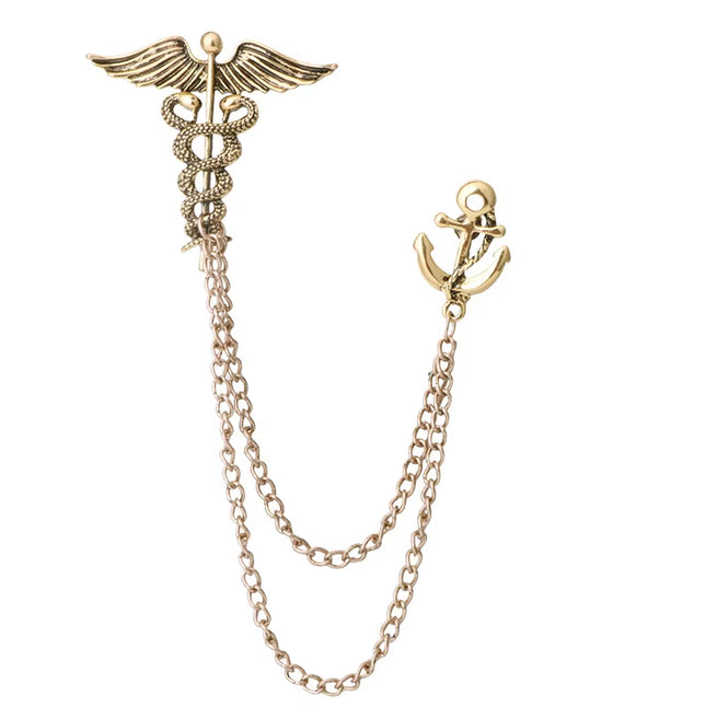New Retro Snake Animal Brooch Angel Wings Tassel Chain Lapel Pins Suit Collar Pin Badge Shirt Brooches for Men Accessories