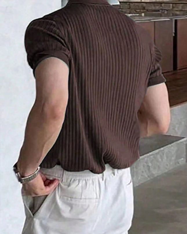 Manfinity Hypemode Men'S Solid Color Rib-Knit Polo Shirt