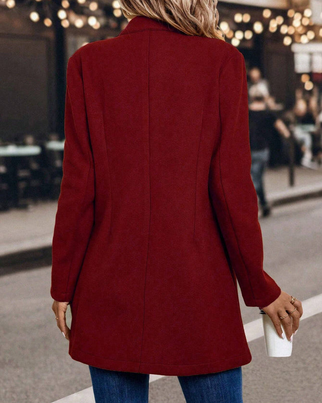 LUNE Solid Color Woolen Coat with Single Breasted Button