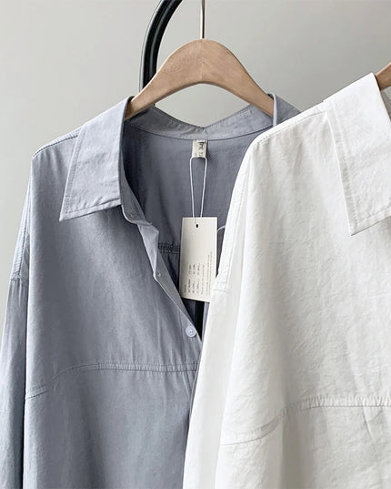 Minimalist Loose White Shirts for Women Turn-Down Collar Solid Female Shirts Tops 2020 Spring Summer Blouses