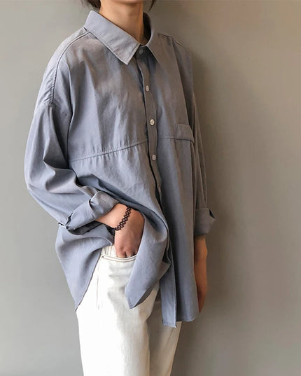 Minimalist Loose White Shirts for Women Turn-Down Collar Solid Female Shirts Tops 2020 Spring Summer Blouses