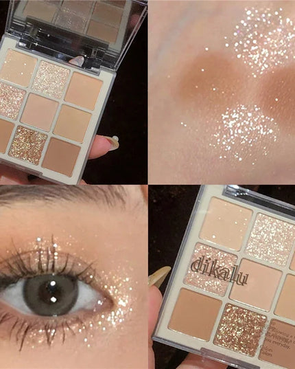 New 9 Colors Nude Shimmer Matte Eyeshadow Pallete Glitter Eyeshadow Long Lasting Waterproof Eye Pigments Shine Eyeshadow Makeup