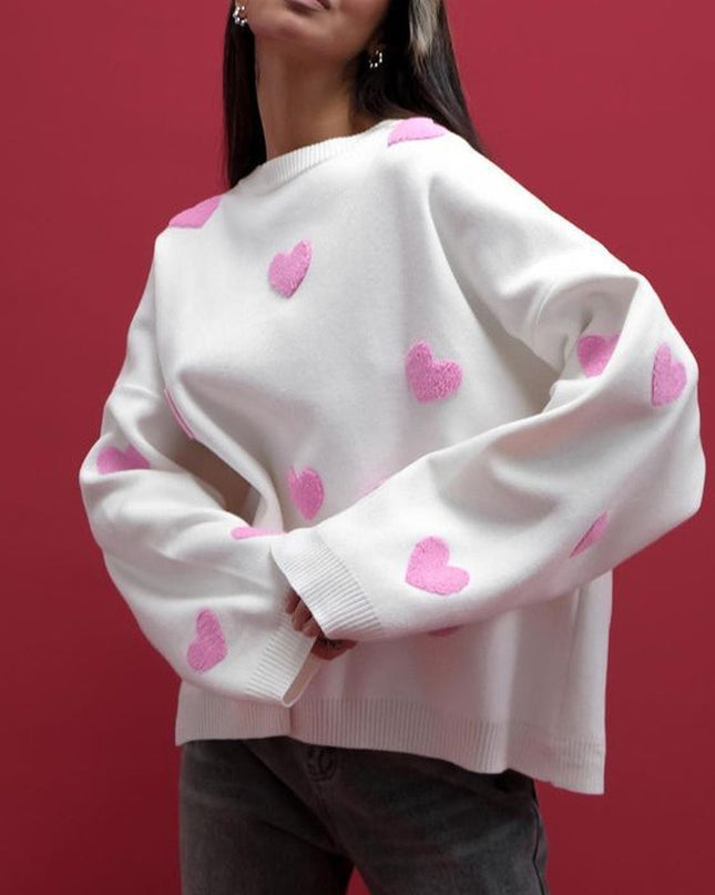 Long Sleeve Loose Heart-Shaped round Neck Sweater for Women Autumn and Winter
