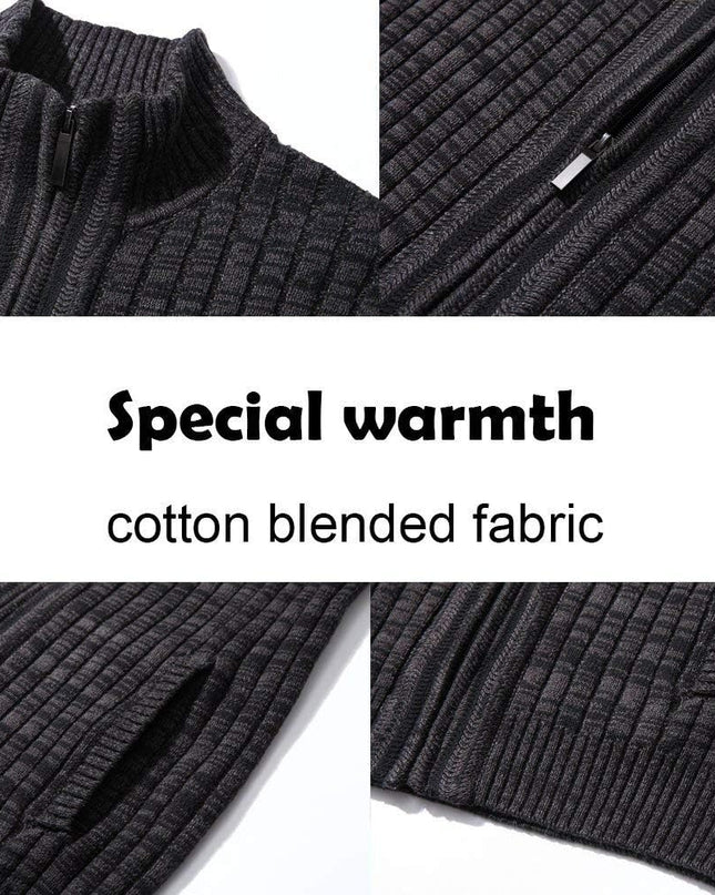 Men'S Cardigan Sweaters Full Zip up Stand Collar Slim Fit Casual Knitted Sweater with 2 Front Pockets