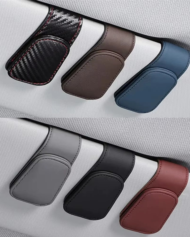 Universal Car Auto Sun Visor Eyeglass Hanger Clip Leather Glasses Holder Magnetic Multi-Function Automobile Accessories Storage