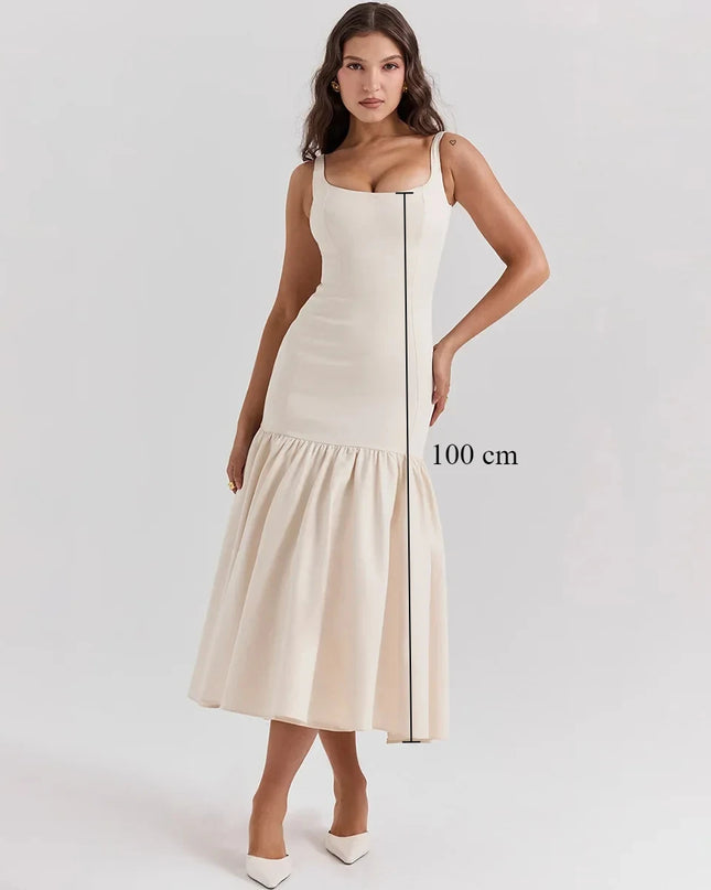 Midi Holiday Dress 2024 New Arrivals Red Spaghetti Strap Elegant Hem Dress Casual Birthday Party Dresses