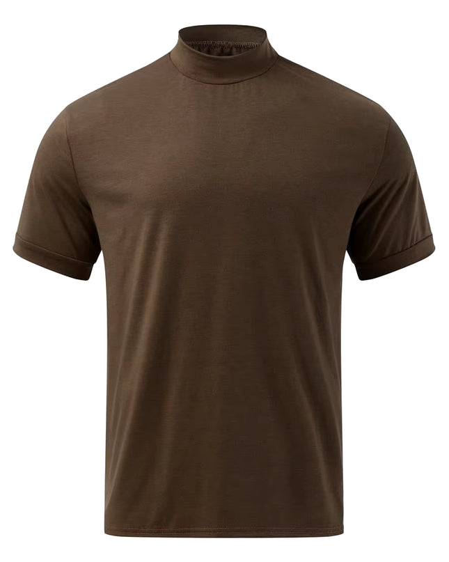 Men T-Shirt Solid Color High Neck Men Top Sweat Absorption Dress-Up Fitness Top Summer Short Sleeve Male Shirt Top for Men