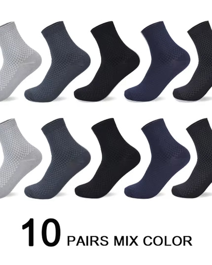 10 Pairs/Lot Men'S Bamboo Fiber Socks 2025 New Compression Autumn Long Black Business Casual Man Dress Sock Gift plus Size 42-45