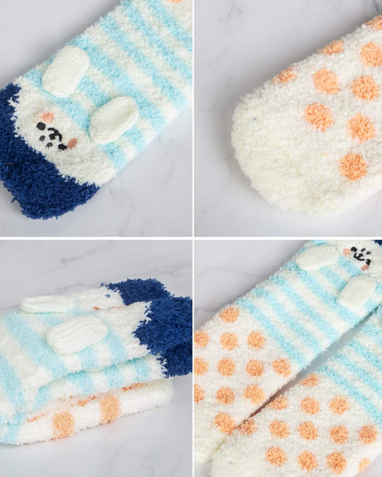 5 Pairs Fuzzy Socks for Women Soft Warm Slipper Socks Microfiber Cozy Socks Home Fluffy Christmas Socks(Navy)