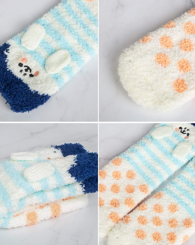 5 Pairs Fuzzy Socks for Women Soft Warm Slipper Socks Microfiber Cozy Socks Home Fluffy Christmas Socks(Navy)